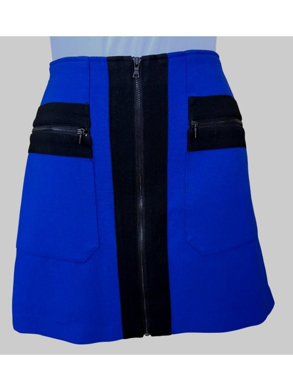 Sam Edelman Colorblock Black Blue Exposed Center Front Zipper Pockets Skirt 4